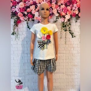 Floral monnalisa Graphic Tee and Checkered Shorts Set✨🎀